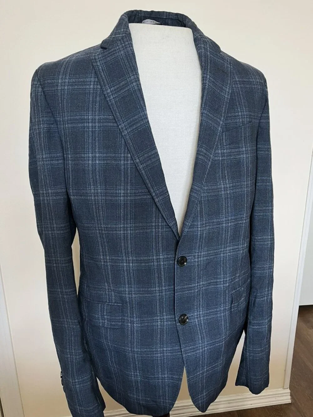 Ted Baker Mens 42 L Blue Plaid Wool Sport Coat Endurance